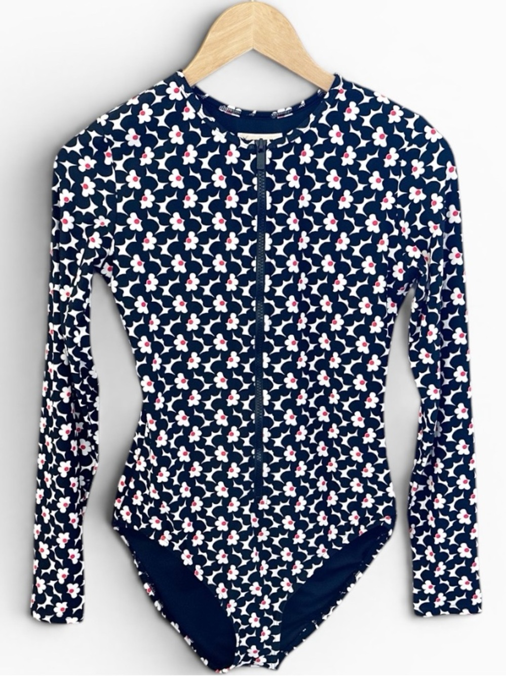 MICHAEL Michael Kors Black Floral Zip-Front Long-Sleeve One-Piece Swimsuit